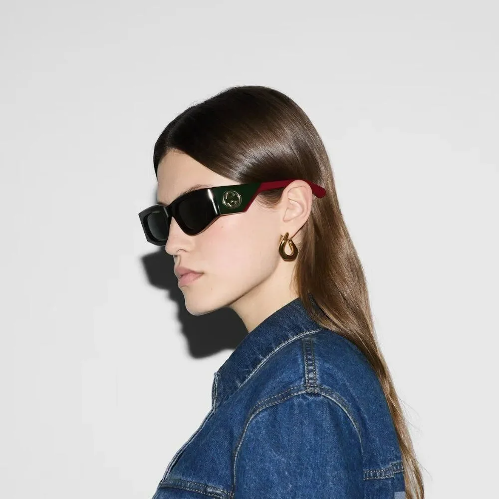NEW Gucci GG1664S 002 Havana Red Green Rectangle Unisex Sunglasses